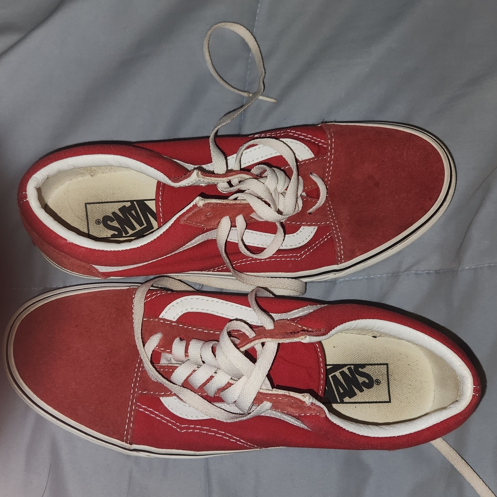 Vans  Red and White Low-Top Sneakers